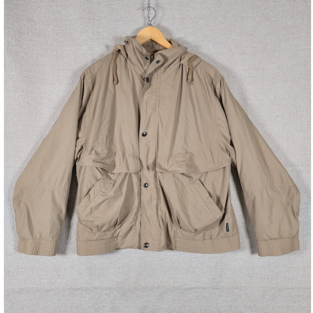 London Fog Mens Hooded Bomber Jacket Tan Beige Water Repellent Size Large Reg